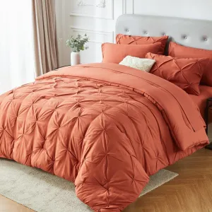 KAKIJUMN 7 Piece King Bed in a Bag Pintuck Bedding Comforter Set(BurntOrange,King)