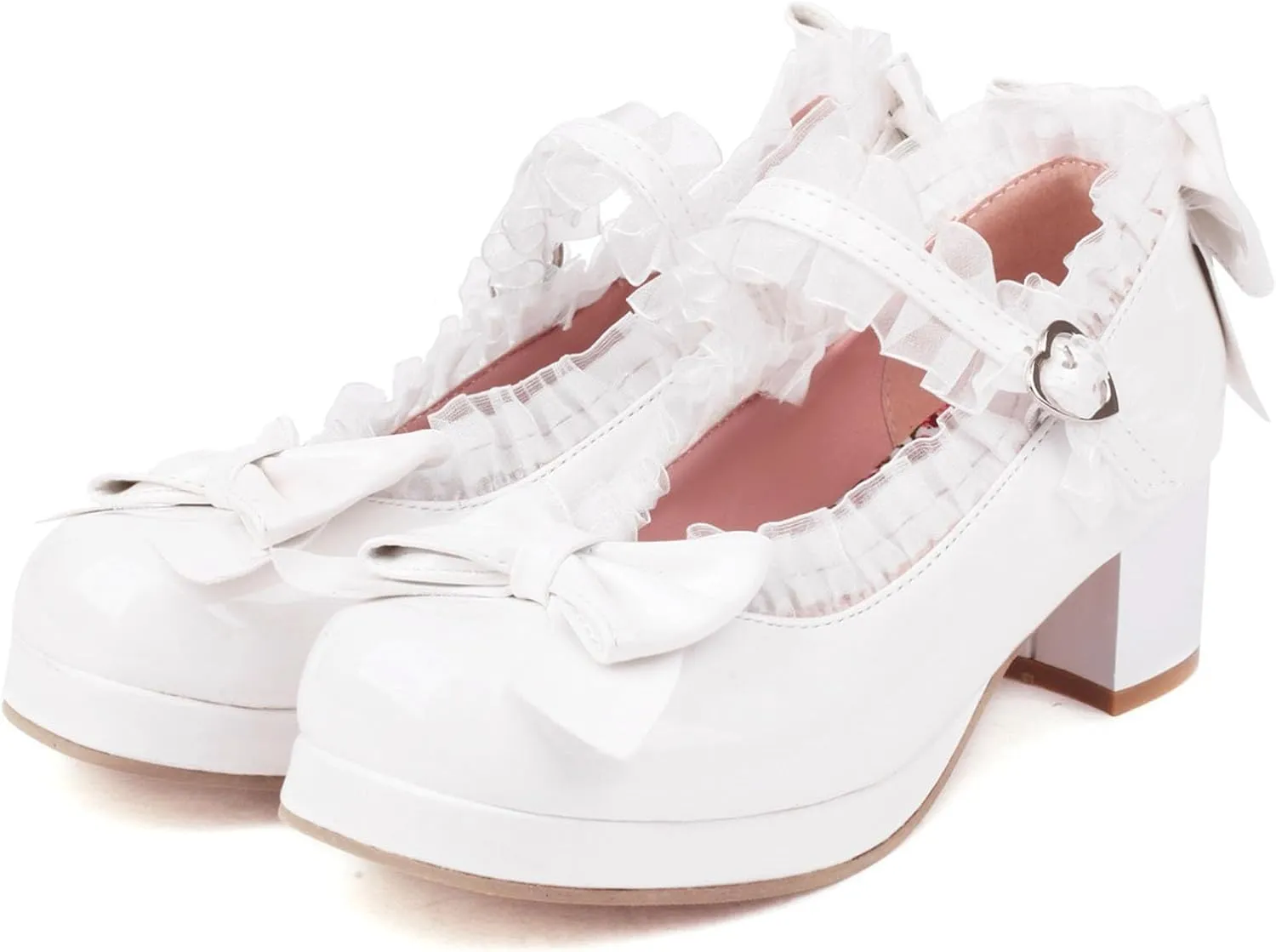 Kawaii Mid Block Heel Mary Janes Platform Rockabilly Shoes Patent Chunky Heels Pumps Sweet Cute with Bow