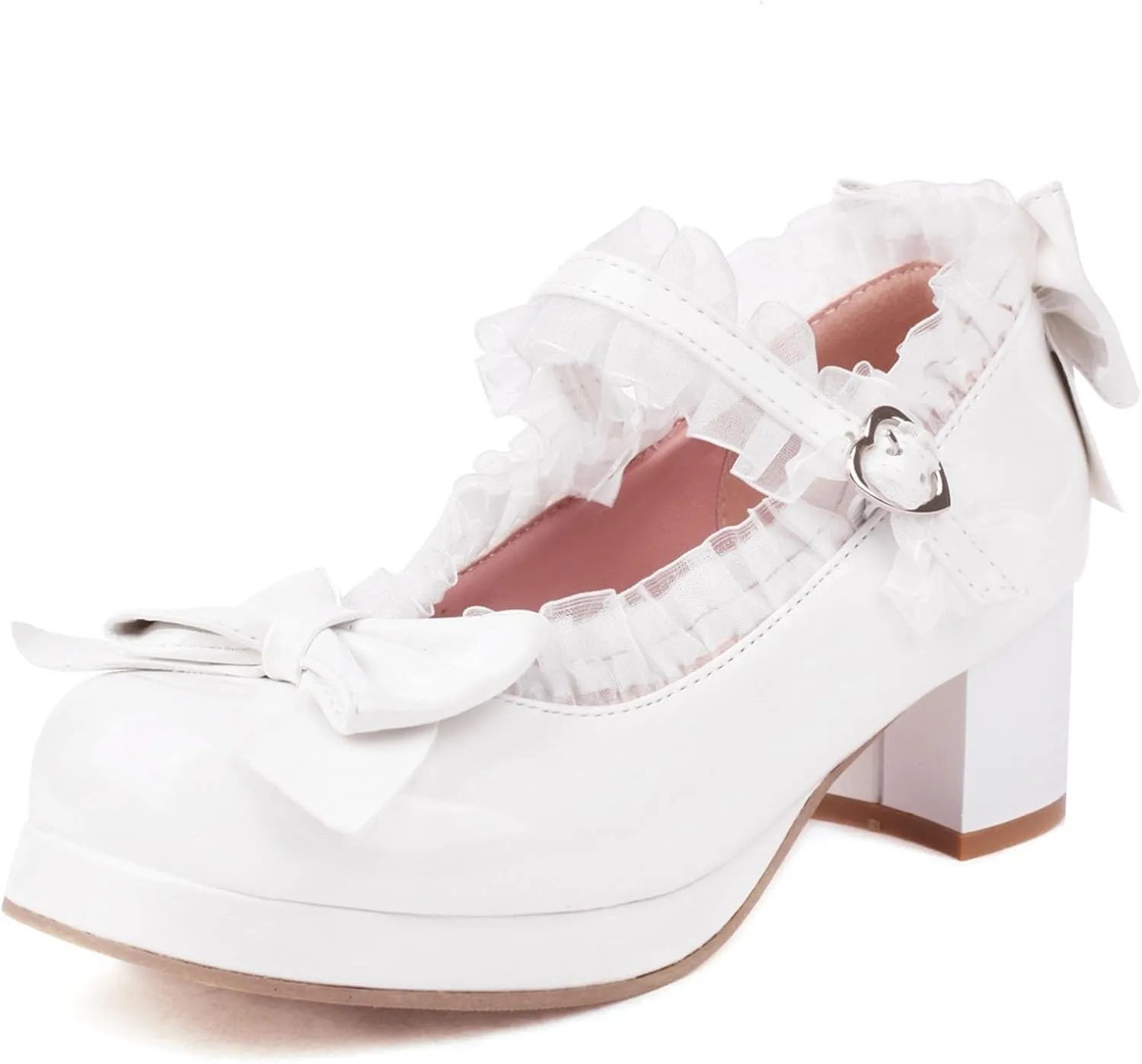 Kawaii Mid Block Heel Mary Janes Platform Rockabilly Shoes Patent Chunky Heels Pumps Sweet Cute with Bow