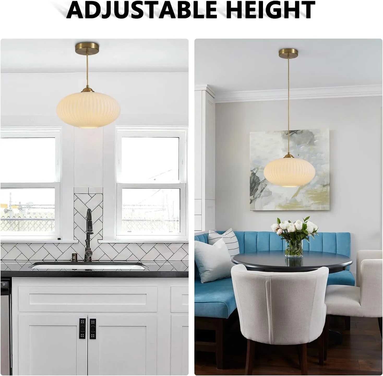 KCO Lighting Mid Century Modern Gold Globe Pendant Lighting Brushed Brass White Opal Glass Pendant Light Antique Farmhouse Single Hanging Kitchen Island Lighting Fixture