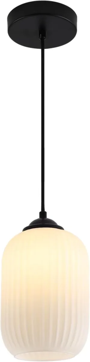 KCO Lighting Small Black Pendant Lighting Striped Glass Pendant Light Milk Glass Pendant Lights Kitchen Island Modern Farmhouse Hanging Pendant Light for Dining Room Living Room