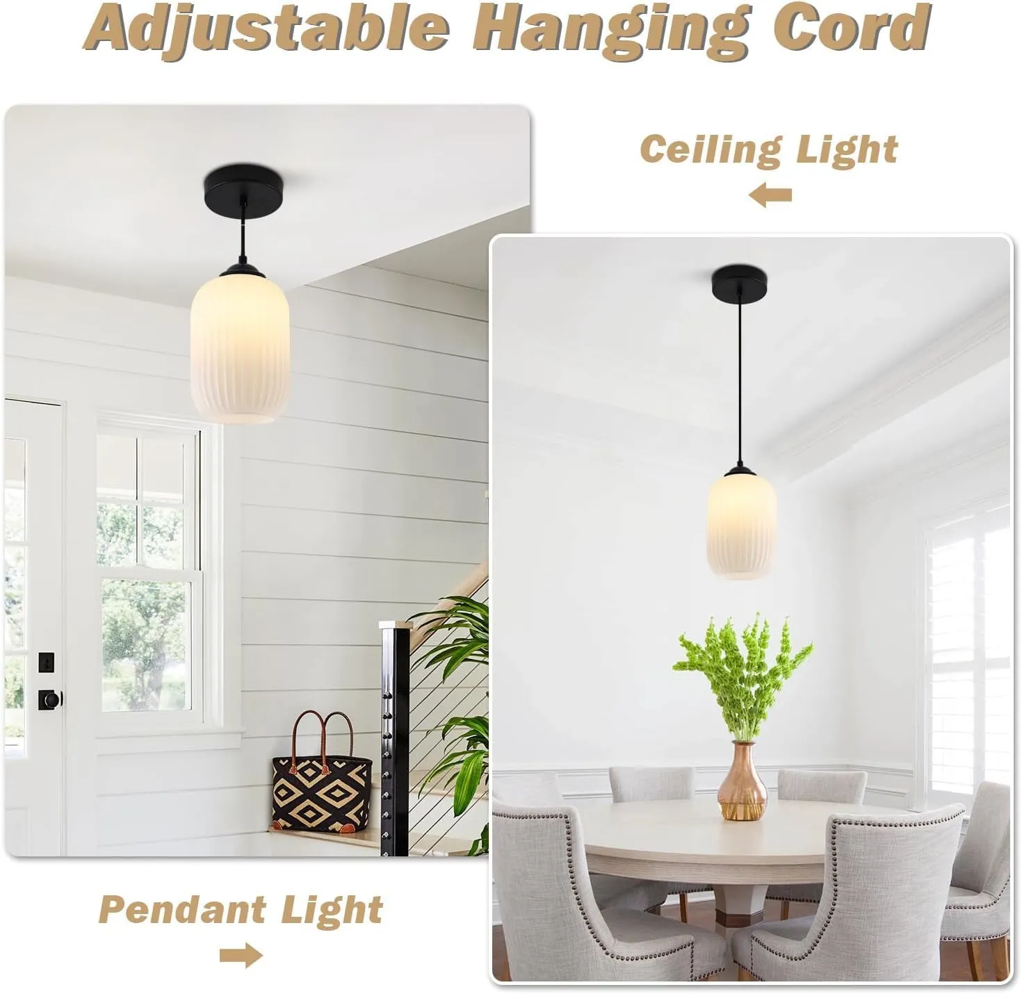 KCO Lighting Small Black Pendant Lighting Striped Glass Pendant Light Milk Glass Pendant Lights Kitchen Island Modern Farmhouse Hanging Pendant Light for Dining Room Living Room