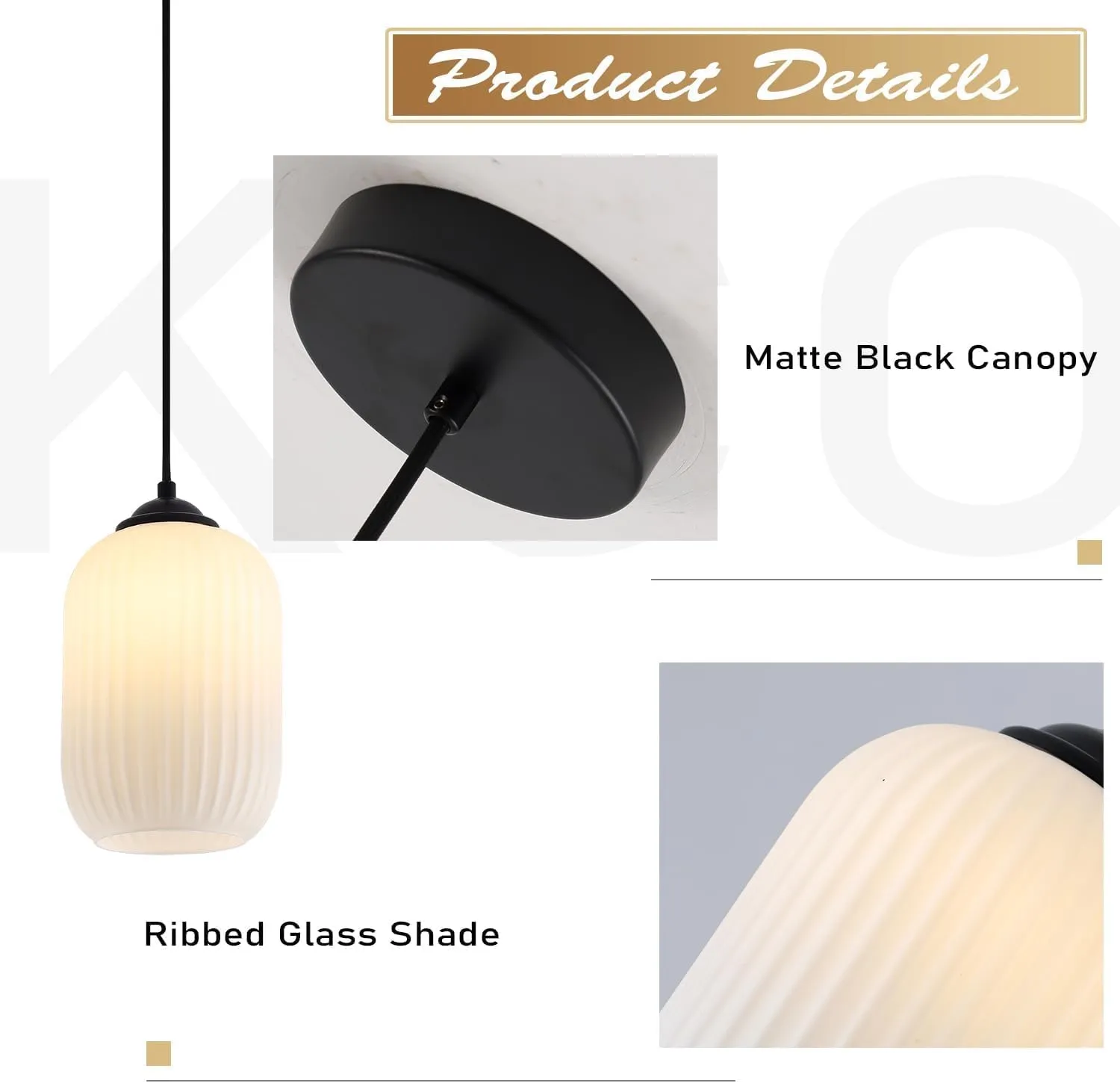 KCO Lighting Small Black Pendant Lighting Striped Glass Pendant Light Milk Glass Pendant Lights Kitchen Island Modern Farmhouse Hanging Pendant Light for Dining Room Living Room