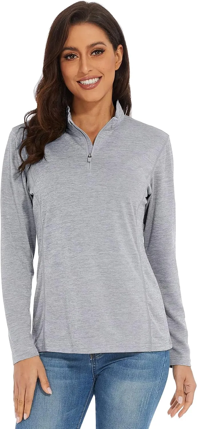 KEFITEVD Women's UPF 50  Long Sleeve Golf Shirts 1/4 Zip UV Sun Protection SPF Shirt Quick Dry Summer Tops for Hiking Running