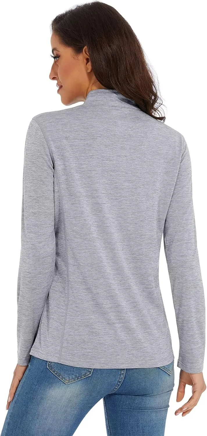 KEFITEVD Women's UPF 50  Long Sleeve Golf Shirts 1/4 Zip UV Sun Protection SPF Shirt Quick Dry Summer Tops for Hiking Running