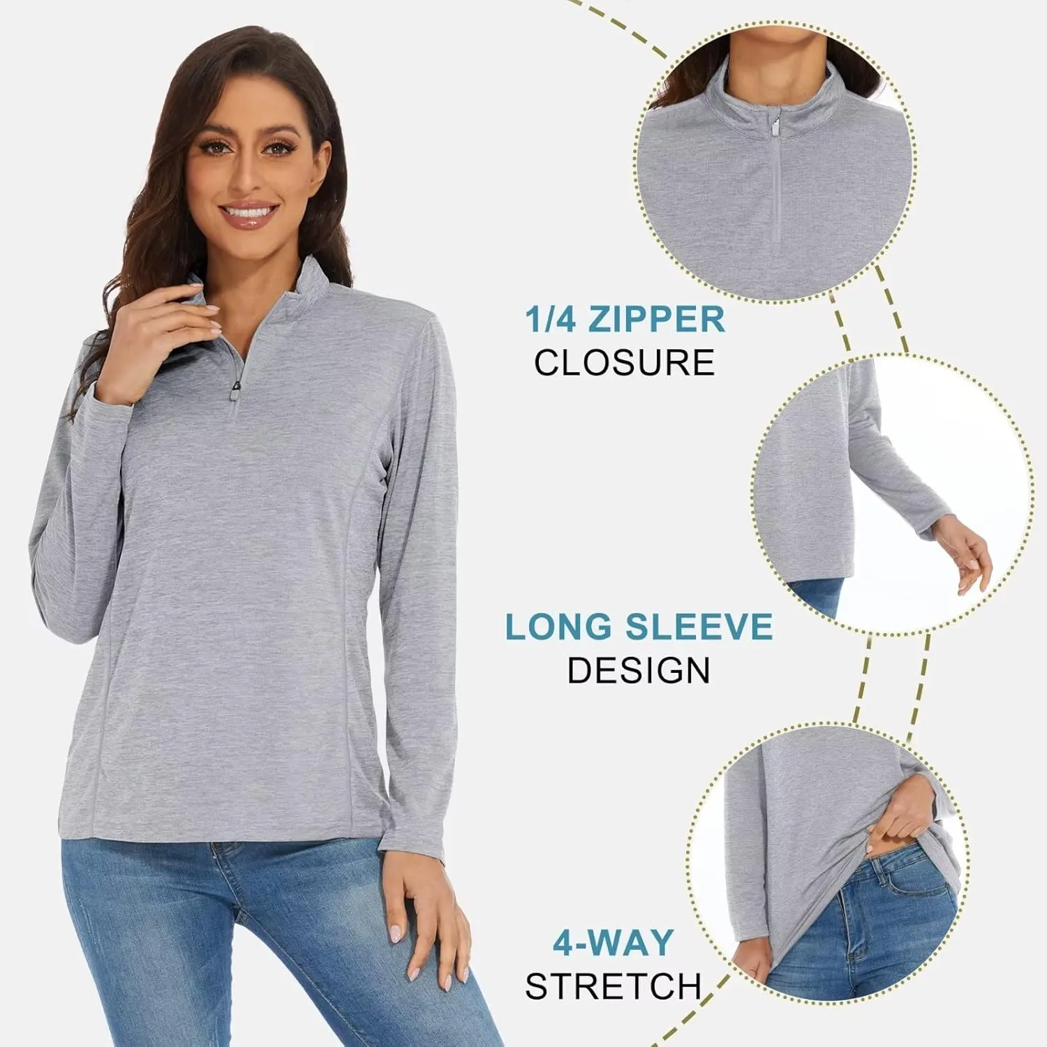KEFITEVD Women's UPF 50  Long Sleeve Golf Shirts 1/4 Zip UV Sun Protection SPF Shirt Quick Dry Summer Tops for Hiking Running