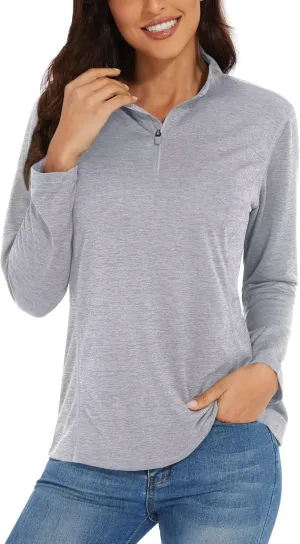KEFITEVD Women's UPF 50  Long Sleeve Golf Shirts 1/4 Zip UV Sun Protection SPF Shirt Quick Dry Summer Tops for Hiking Running