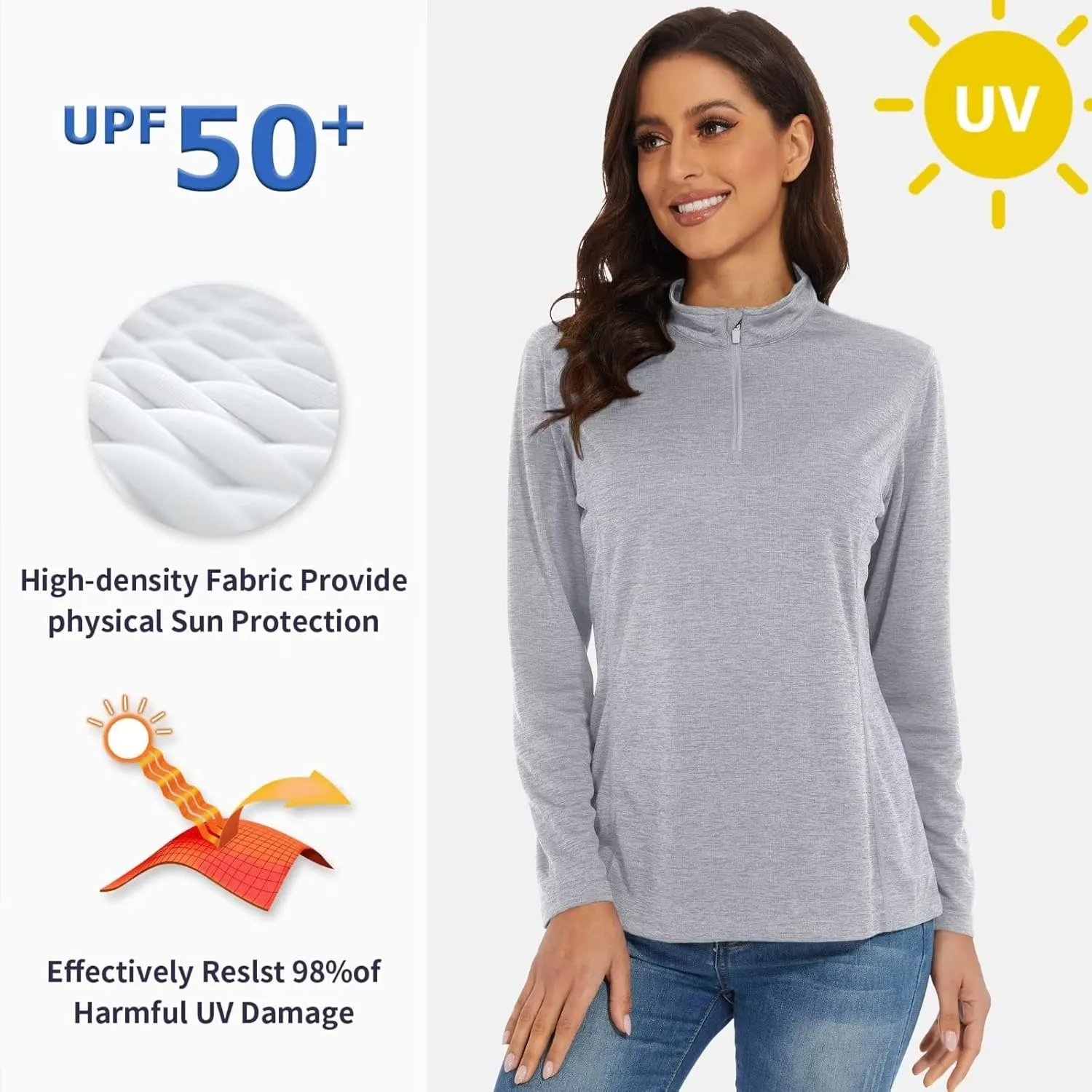 KEFITEVD Women's UPF 50  Long Sleeve Golf Shirts 1/4 Zip UV Sun Protection SPF Shirt Quick Dry Summer Tops for Hiking Running
