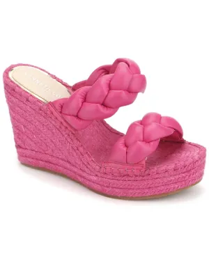 Kenneth Cole Women's Women's Olivia Braid Wedge Sandal Loafer, Beet, 9