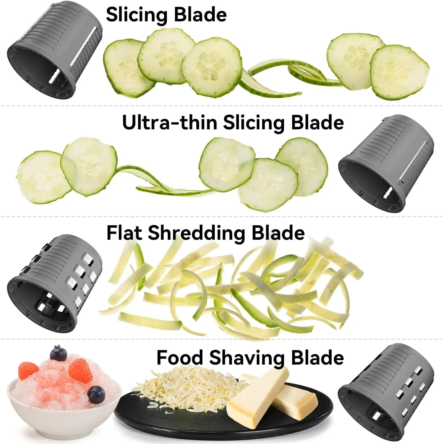 KEOUKE Electric Vegetable Slicer Handheld Cordless Salad Shooter One Touch Easy Control Rotary Grater Vegetable Shredder with Ice Shaving Blade, 4 Blades, Dual Storage Cups, Upgraded Safety, Black