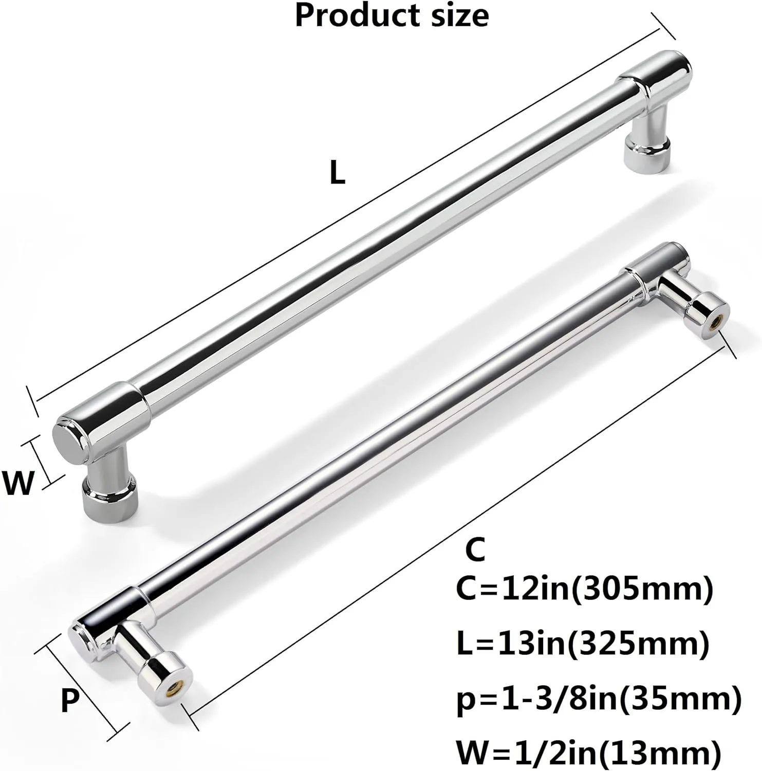 khtumeware 2 Pack 12 Inch(305mm) Polished Chrome Cabinet Pulls: Modern Kitchen Cabinet Handles, Chrome Finish, Zinc Alloy, Easy to Install, Durable