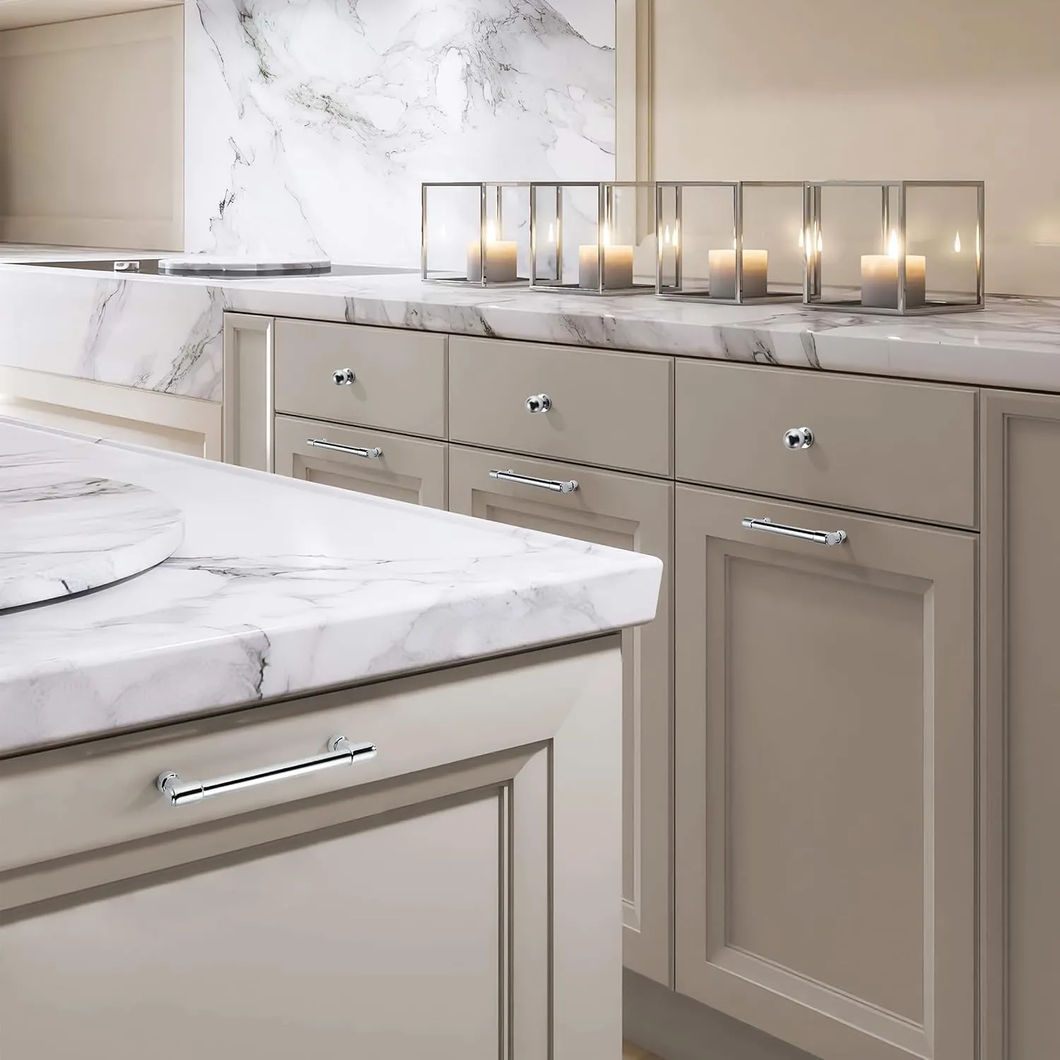 khtumeware 2 Pack 12 Inch(305mm) Polished Chrome Cabinet Pulls: Modern Kitchen Cabinet Handles, Chrome Finish, Zinc Alloy, Easy to Install, Durable