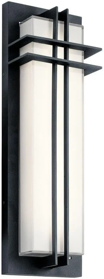 Kichler Manhattan 22" Outdoor LED Wall Light in Textured Black, 1-Light Exterior Wall Sconce with White Glass, ("22" H x 7" W), 49298BKTLED