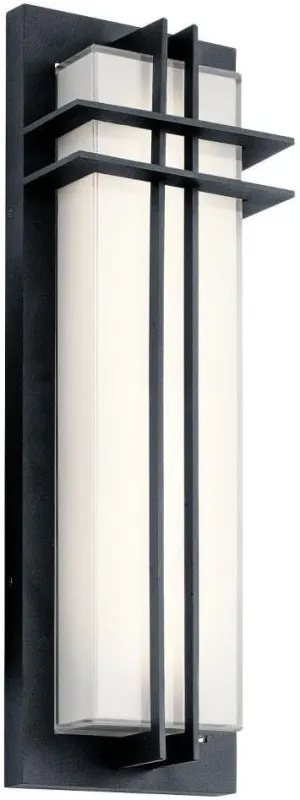 Kichler Manhattan 22" Outdoor LED Wall Light in Textured Black, 1-Light Exterior Wall Sconce with White Glass, ("22" H x 7" W), 49298BKTLED