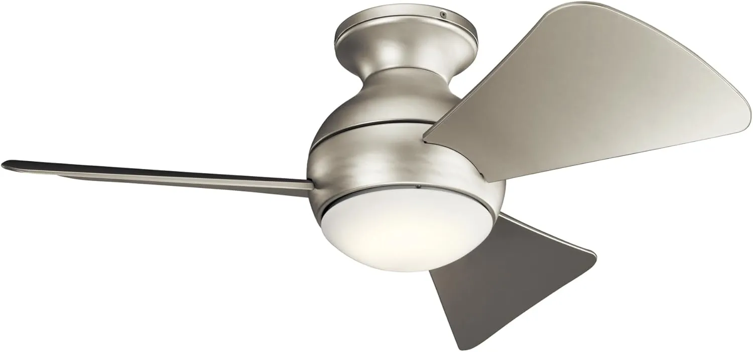 Kichler Sola 34" LED Indoor Outdoor Ceiling Fan in Brushed Nickel, 3-Blade, 3000K, (34" W x 11" H), 330150NI