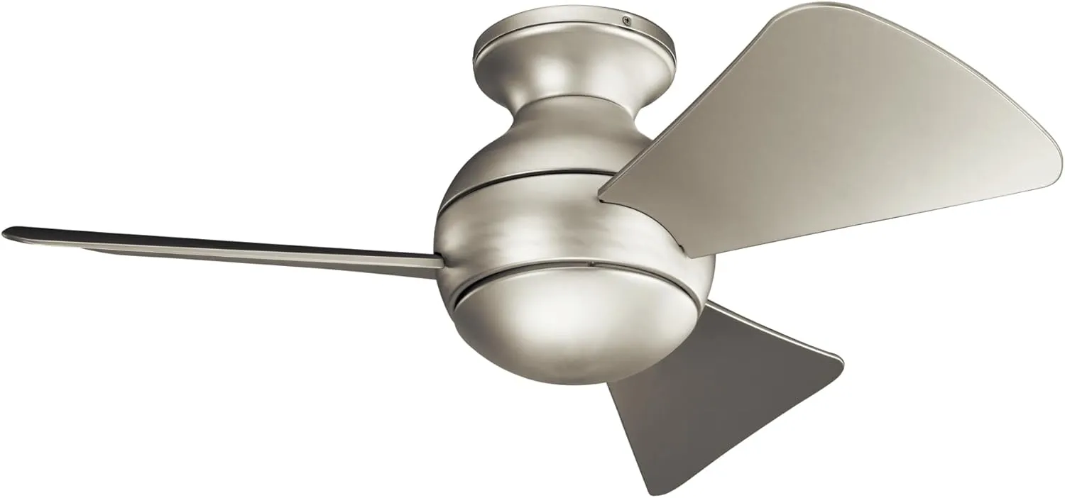 Kichler Sola 34" LED Indoor Outdoor Ceiling Fan in Brushed Nickel, 3-Blade, 3000K, (34" W x 11" H), 330150NI