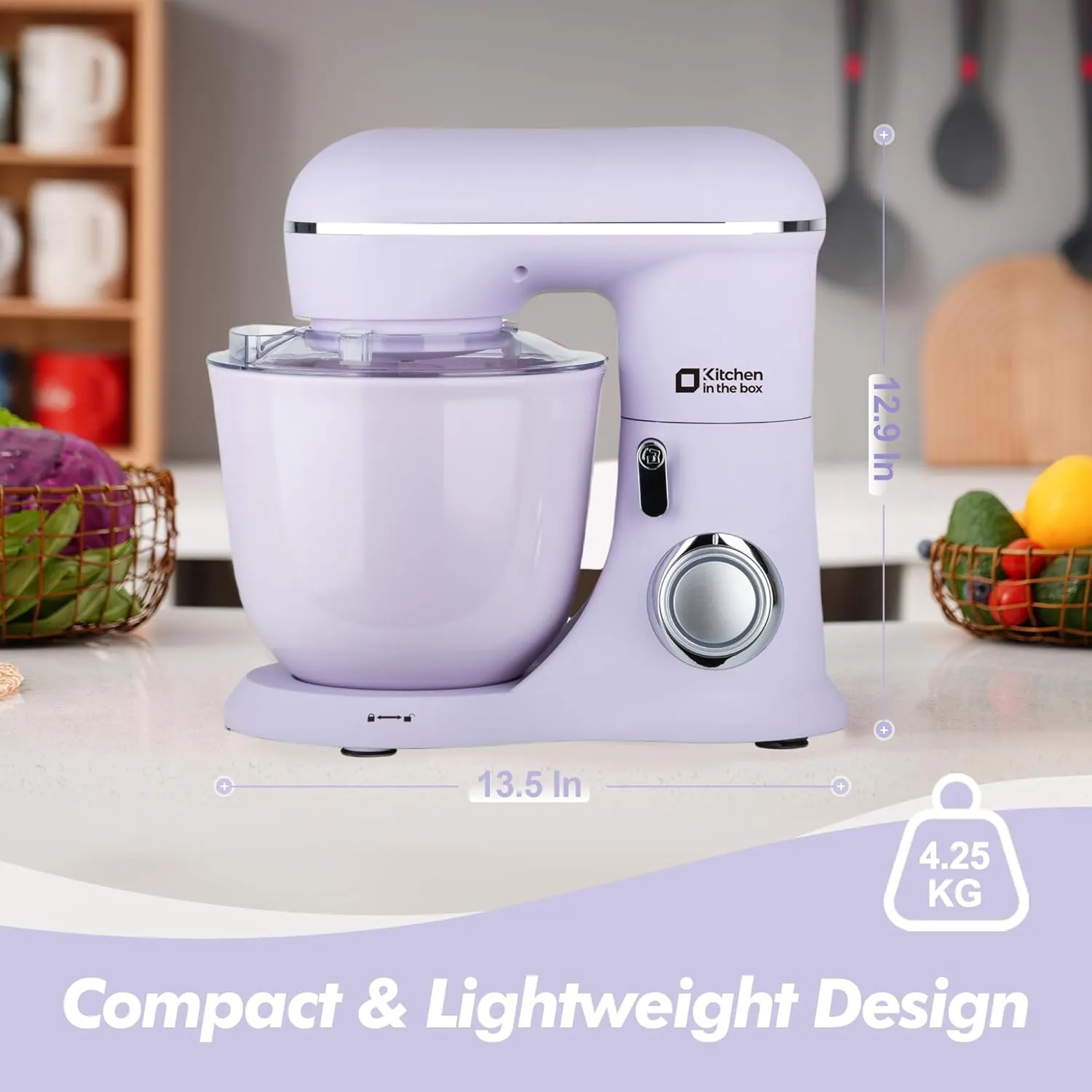 Kitchen in the box Stand Mixer, 4.5QT 5QT Two bowls Electric Food Mixer, 10 Speeds 3-IN-1 Kitchen Mixer for Daily Use with Egg Whisk,Dough Hook,Flat Beater (Lilac, 5QT)