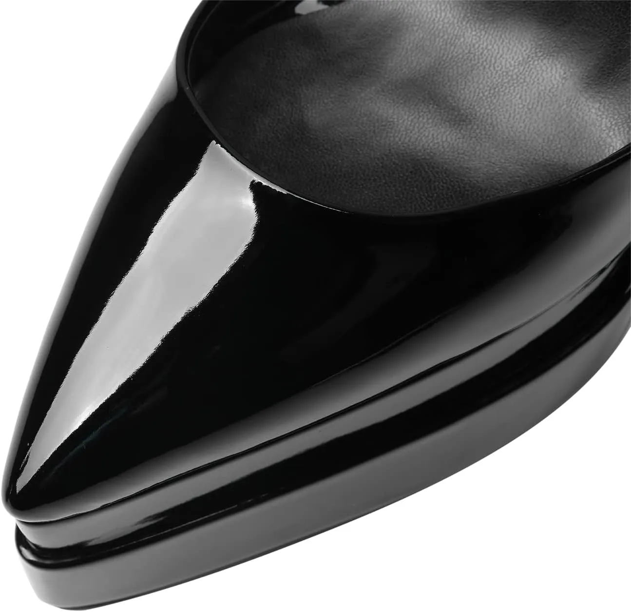 Kluolandi Women's Double Platform Chunky High Heels with Buckles Pointed Toe Ankle Strap Patent Leather Pumps Dress Shoes