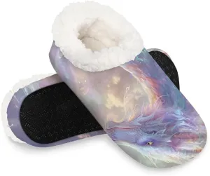 KOBLEN Dragon Clouds Slippers for Women House Shoes with Fleece Lining Wide Comfy Full Slippers Lightweight Cozy Loafer with Rubber Sole Unisex Slippers Adults for Indoor Outdoor