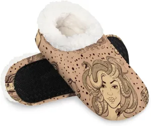 KOBLEN Greek Mythology Sketch Slippers for Women House Shoes with Fleece Lining Wide Comfy Full Slippers Lightweight Cozy Loafer with Rubber Sole Unisex Slippers Adults for Indoor Outdoor