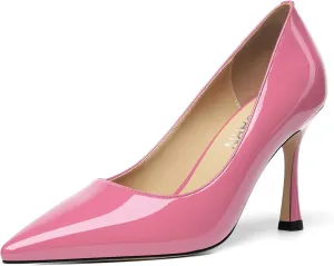 KUOARN Womens Dress Pointed Toe Dating Solid Shiny Patent Slip On Stiletto High Heel Pumps Shoes 3.3 Inch