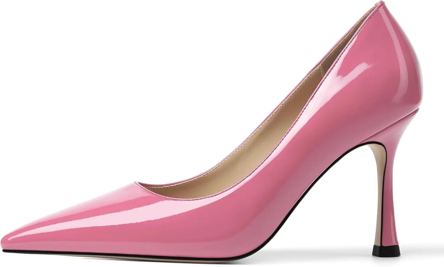 KUOARN Womens Dress Pointed Toe Dating Solid Shiny Patent Slip On Stiletto High Heel Pumps Shoes 3.3 Inch