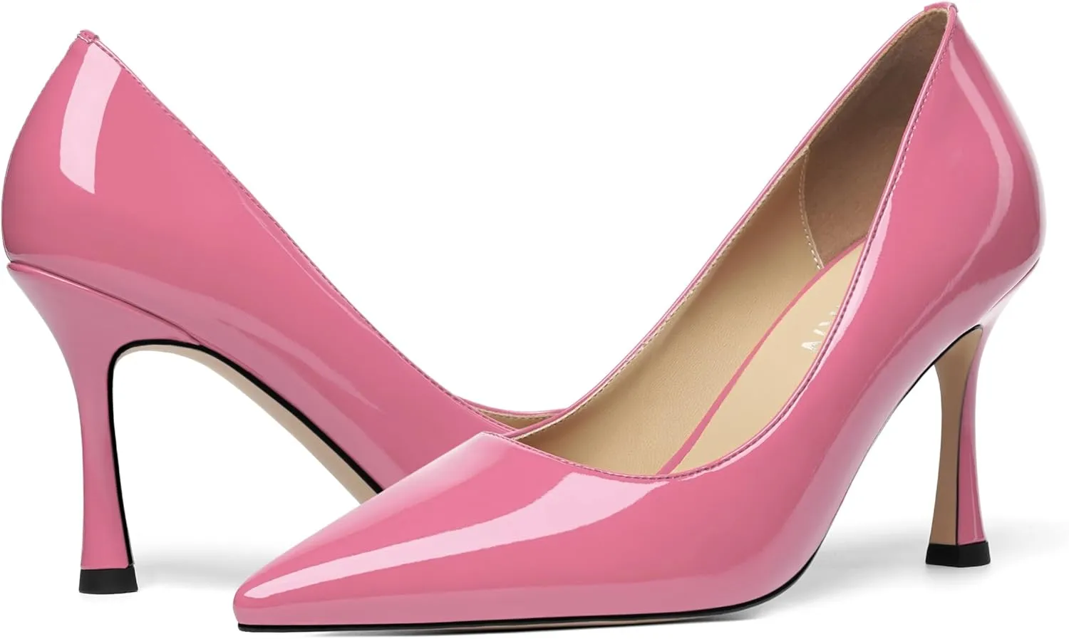 KUOARN Womens Dress Pointed Toe Dating Solid Shiny Patent Slip On Stiletto High Heel Pumps Shoes 3.3 Inch