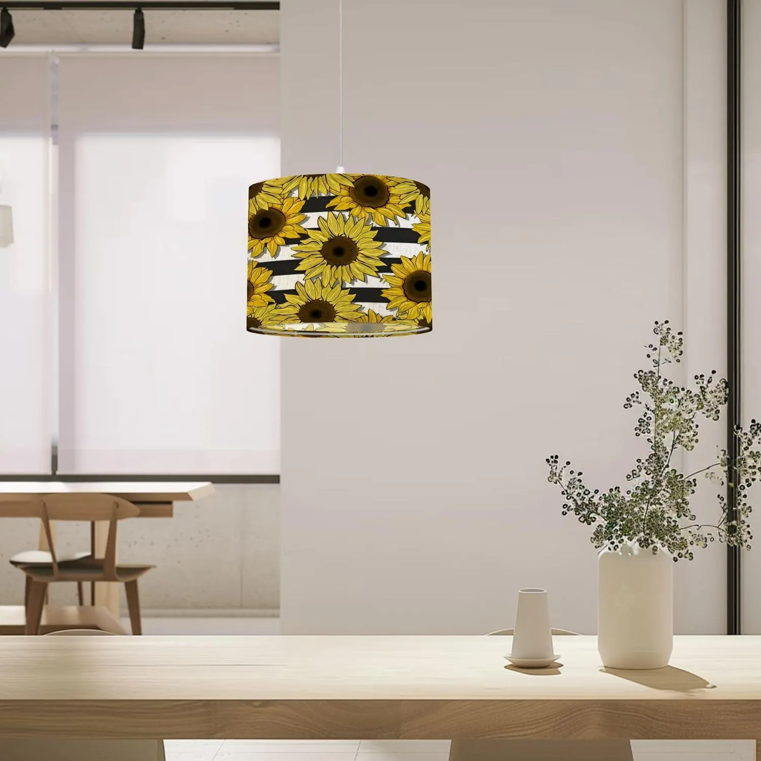 Lamp Shade Sunflowers field seamless pattern for fabric textile Flat colors to Drum Lampshade for Floor Lamps Table Lamps Pendant Light 8.9"x11" Linen Lampshades Replacement Large Lamp Shade