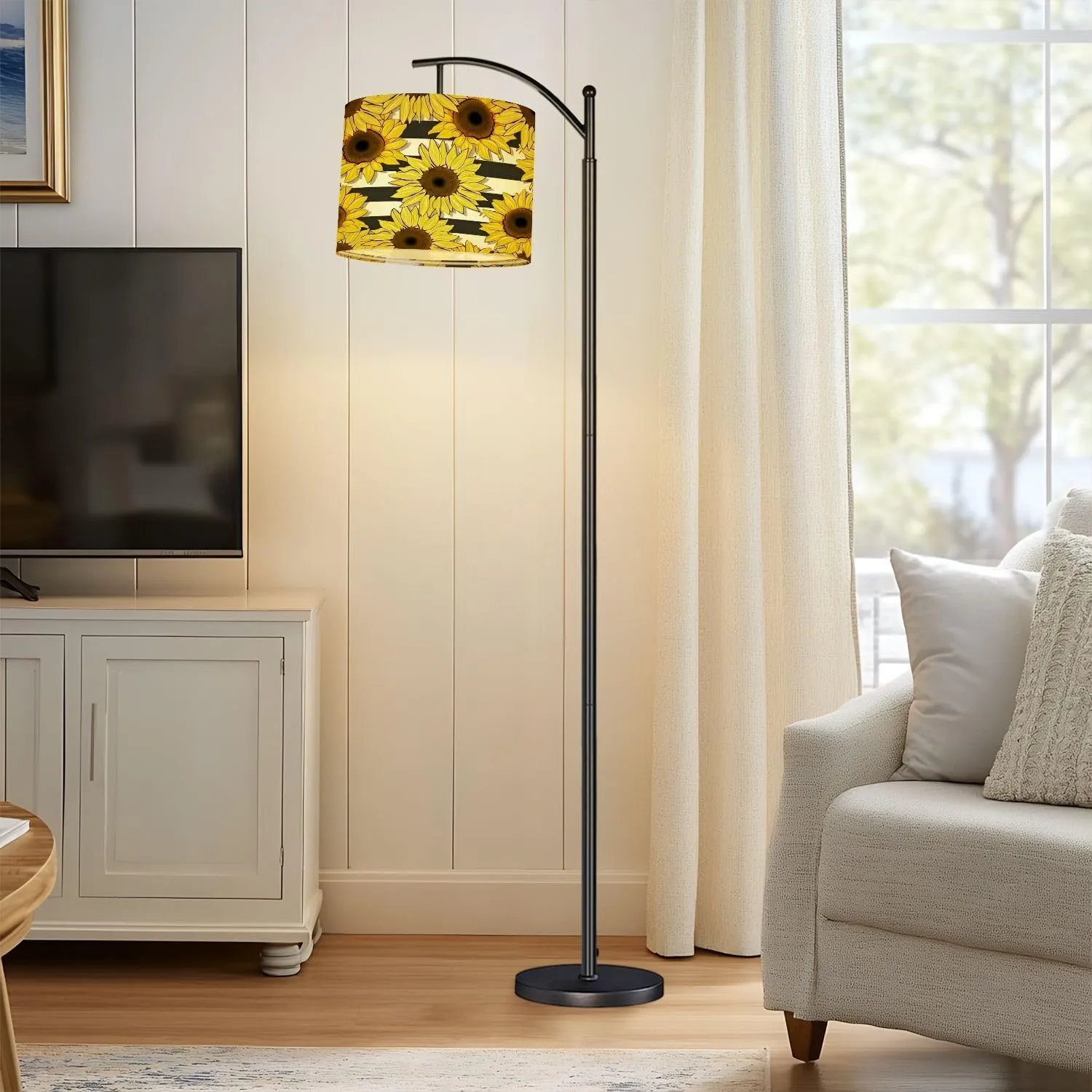 Lamp Shade Sunflowers field seamless pattern for fabric textile Flat colors to Drum Lampshade for Floor Lamps Table Lamps Pendant Light 8.9"x11" Linen Lampshades Replacement Large Lamp Shade
