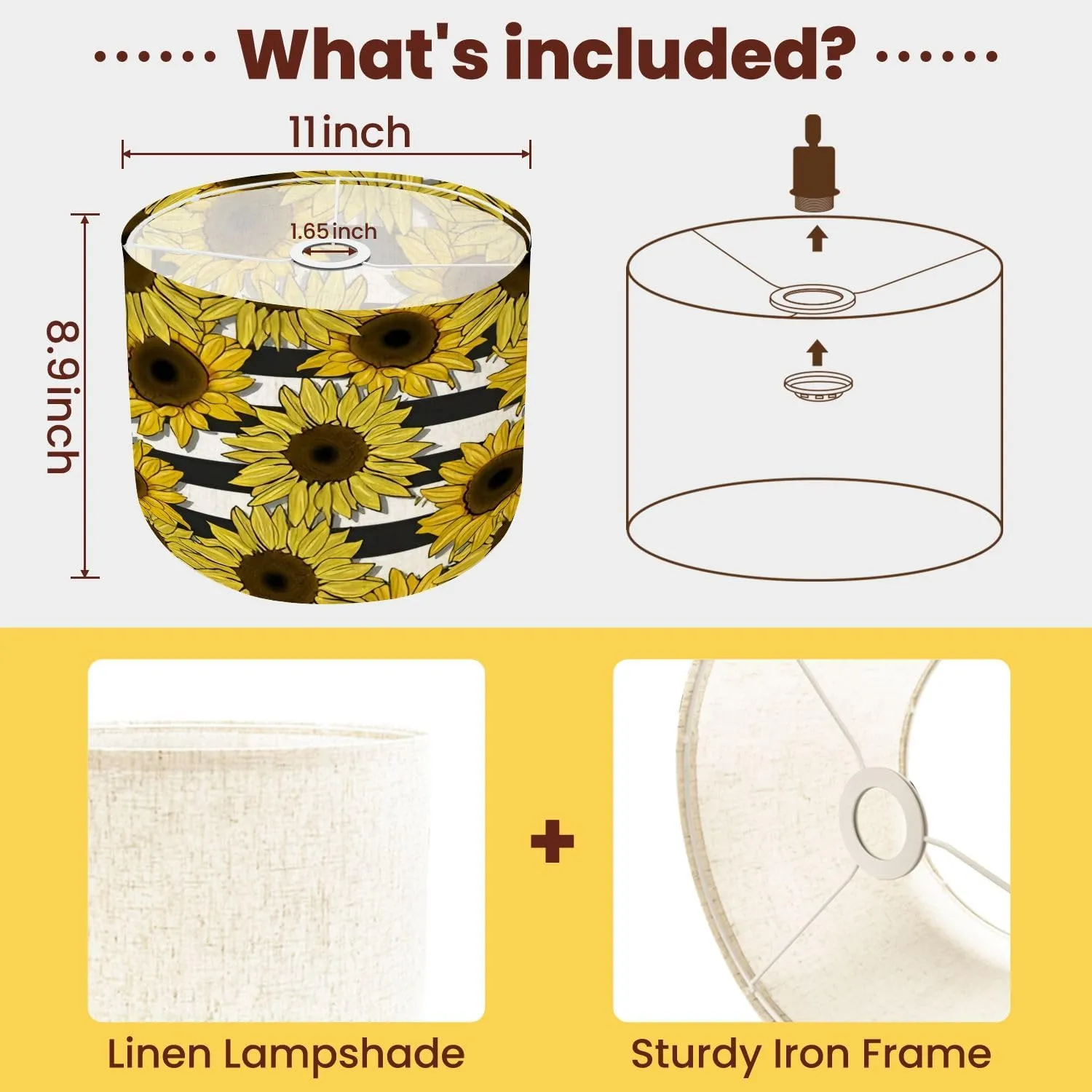 Lamp Shade Sunflowers field seamless pattern for fabric textile Flat colors to Drum Lampshade for Floor Lamps Table Lamps Pendant Light 8.9"x11" Linen Lampshades Replacement Large Lamp Shade