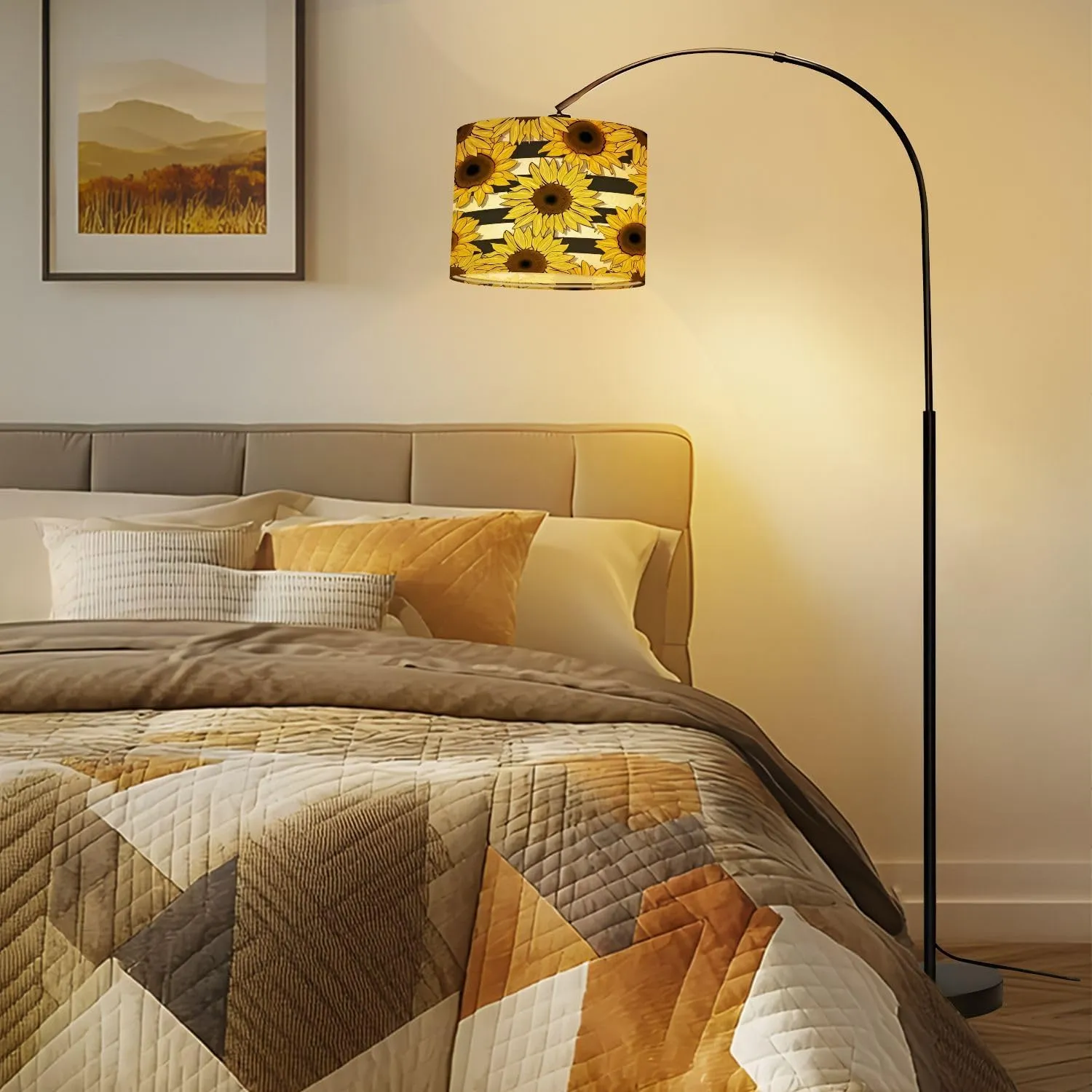 Lamp Shade Sunflowers field seamless pattern for fabric textile Flat colors to Drum Lampshade for Floor Lamps Table Lamps Pendant Light 8.9"x11" Linen Lampshades Replacement Large Lamp Shade