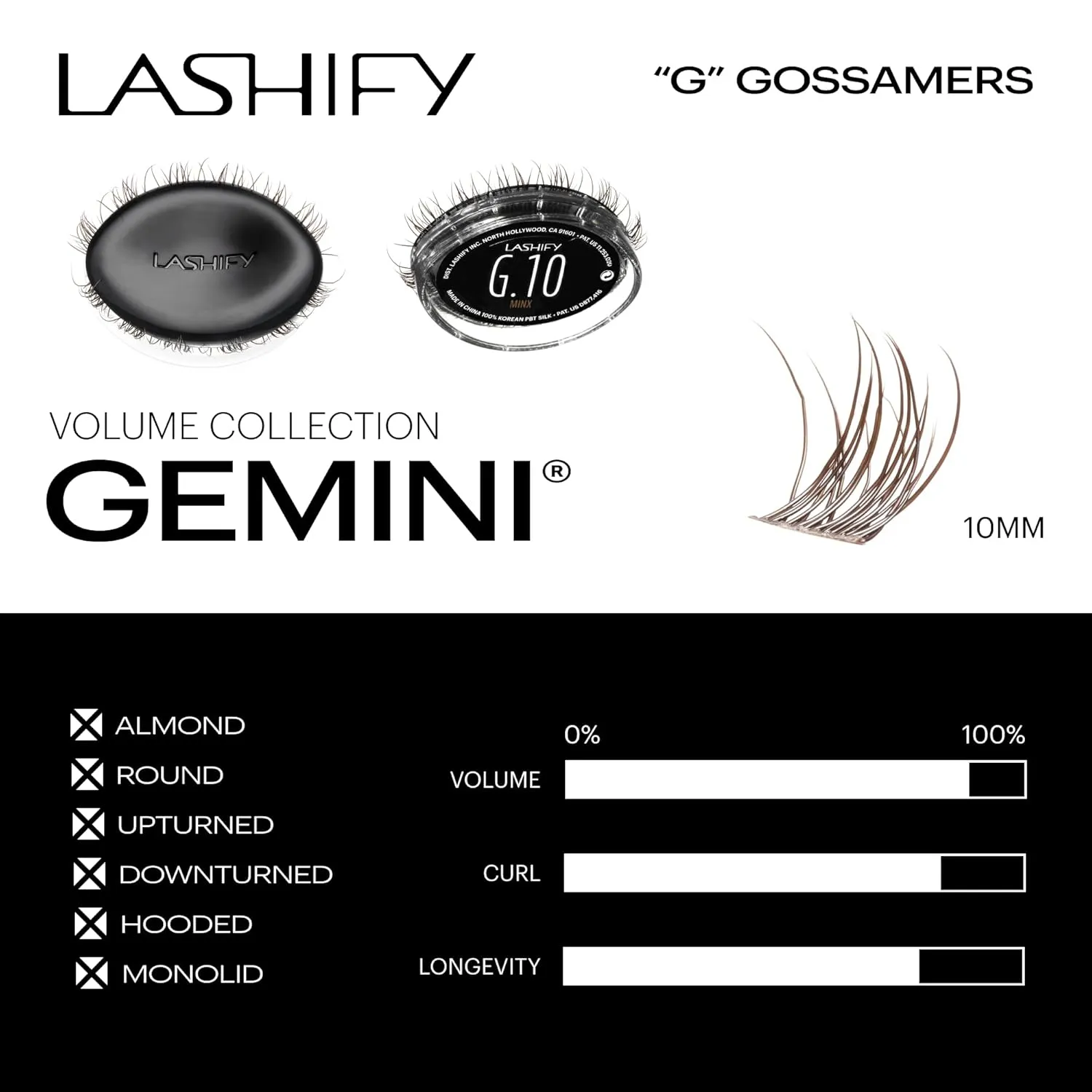 Lashify Gemini 10mm Gossamer Lashes in Minx Color, Easy DIY False Lashes for a Voluminous, Wispy and Playful Look