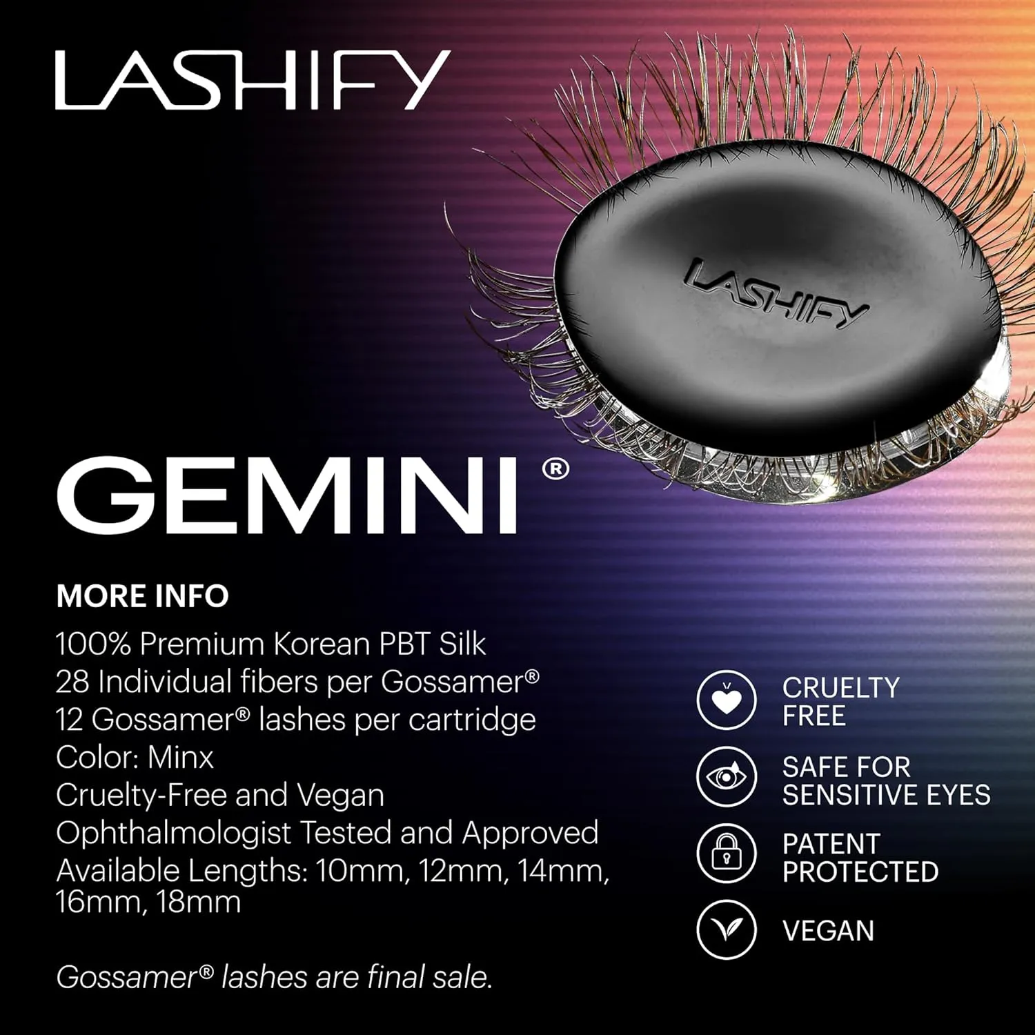 Lashify Gemini 10mm Gossamer Lashes in Minx Color, Easy DIY False Lashes for a Voluminous, Wispy and Playful Look