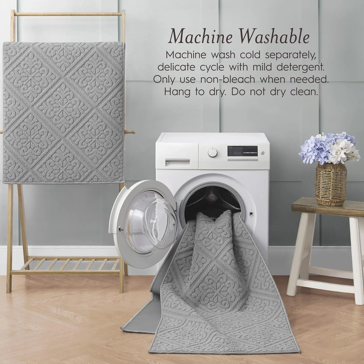 Laura Ashley Hi-Low Tufted 26" x 60" Washable Skid-Resistant Runner Rug - Light Grey Austell Solid