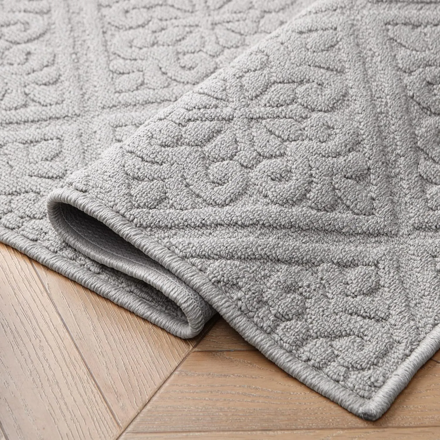 Laura Ashley Hi-Low Tufted 26" x 60" Washable Skid-Resistant Runner Rug - Light Grey Austell Solid