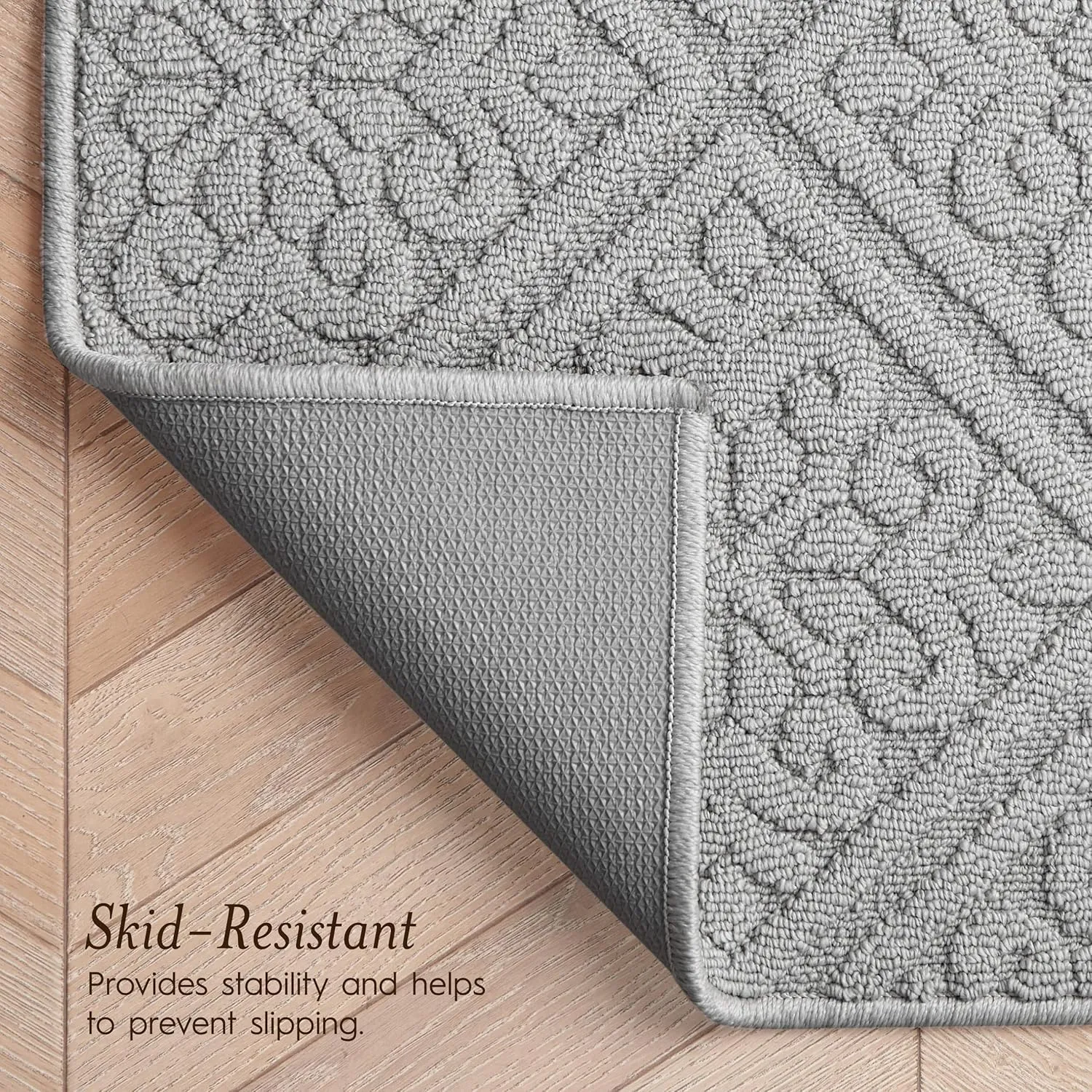 Laura Ashley Hi-Low Tufted 26" x 60" Washable Skid-Resistant Runner Rug - Light Grey Austell Solid