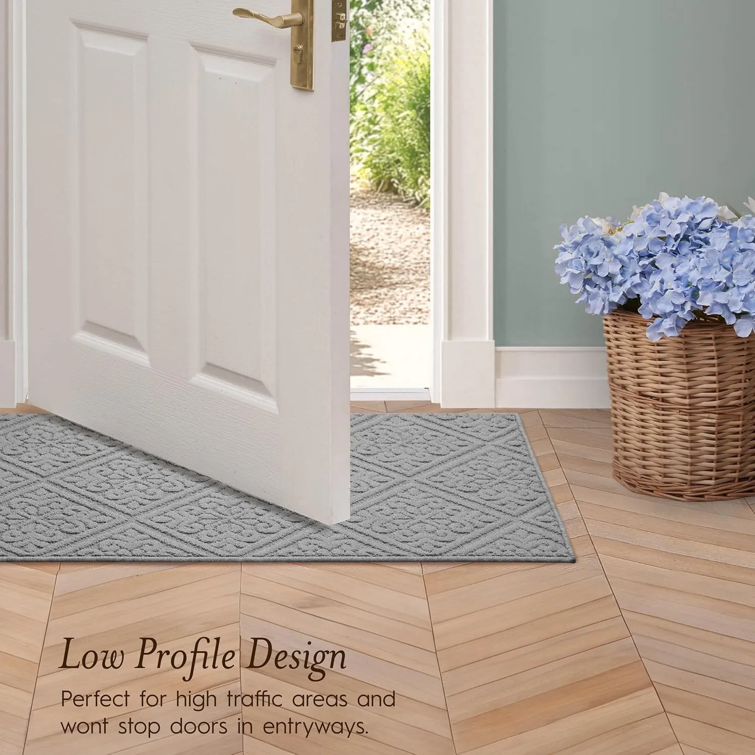 Laura Ashley Hi-Low Tufted 26" x 60" Washable Skid-Resistant Runner Rug - Light Grey Austell Solid