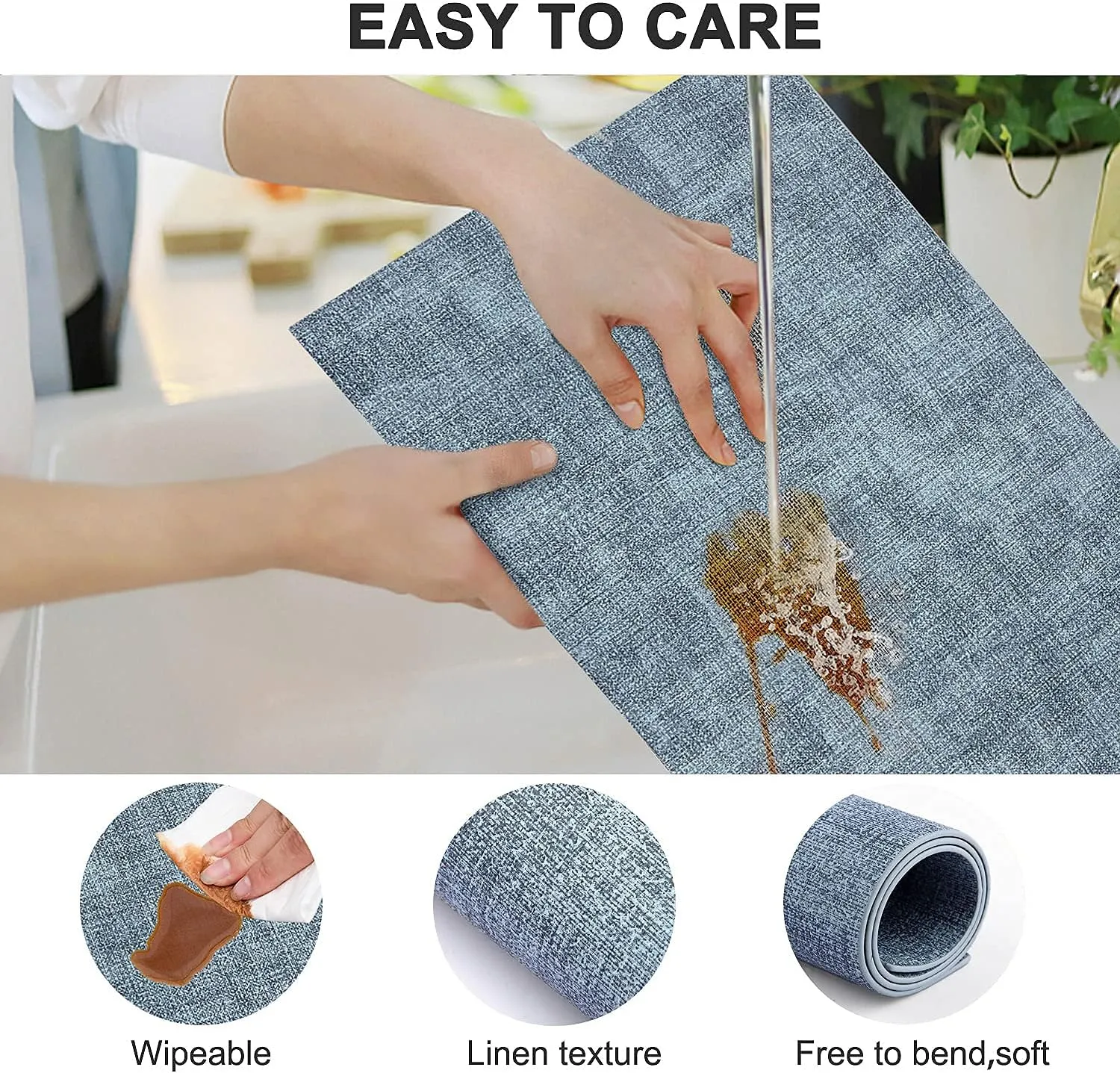 Leather Heat Resistant Placemats Set of 6 Waterproof Wipeable Washable PU Table Mats,Easy to Clean Anti-Slip Place Mats (Blue, 6)