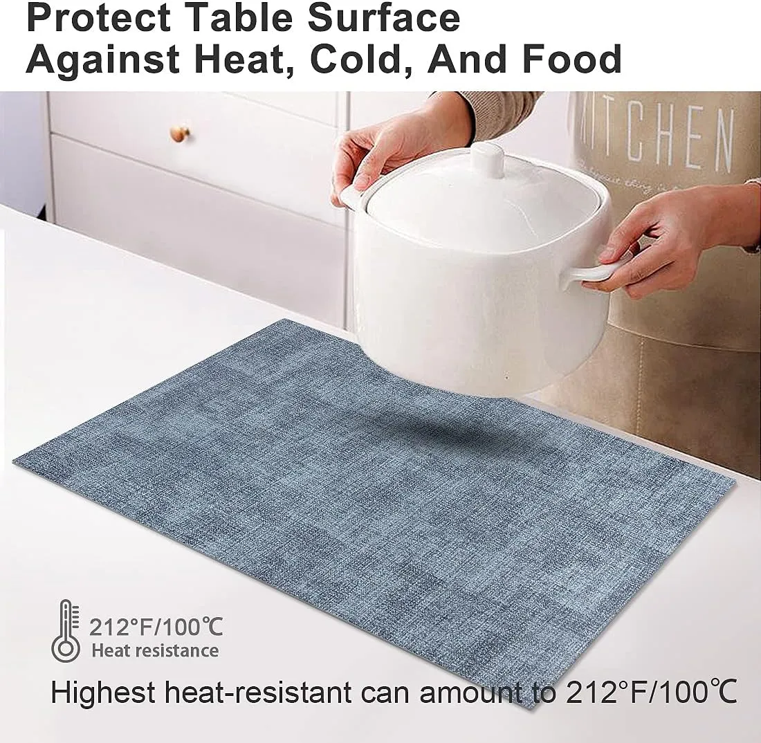 Leather Heat Resistant Placemats Set of 6 Waterproof Wipeable Washable PU Table Mats,Easy to Clean Anti-Slip Place Mats (Blue, 6)