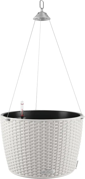 Lechuza 15307 Nido Cottage 35 Self-Watering Planter for Indoor and Outdoor Use, 13.5" x 9", Light Grey, Wicker Finish