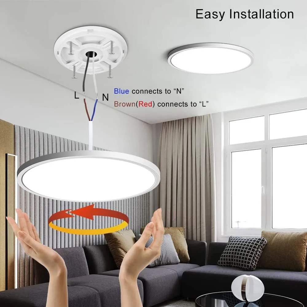 LED Ceiling Light Flush Mount, 12inch 24W 2800K Warm White Ceiling Light, 3200LM Round Light Fixtures Ceiling Mount, Flat Slim Ceiling Lights for Bedroom Kitchen Living Room Stairwell