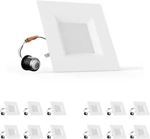 LEDMyplace 4-inch 9W Dimmable LED Square Recessed Downlights, Pack of 12, 5000K Daylight White, 600 Lumens, Replacement of 35W, High CRI>90, Can Lights for Ceiling, Indoor Lighting for Home, Office