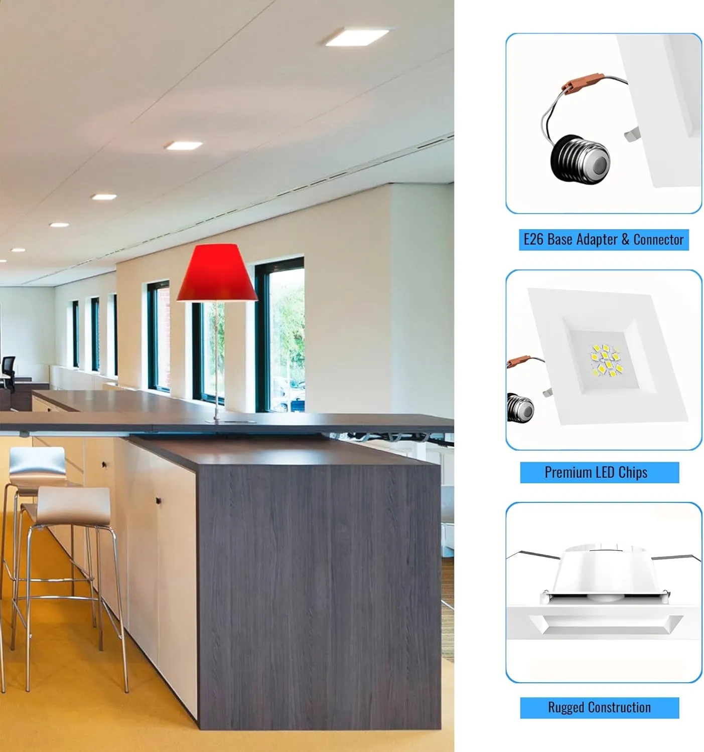 LEDMyplace 4-inch 9W Dimmable LED Square Recessed Downlights, Pack of 12, 5000K Daylight White, 600 Lumens, Replacement of 35W, High CRI>90, Can Lights for Ceiling, Indoor Lighting for Home, Office