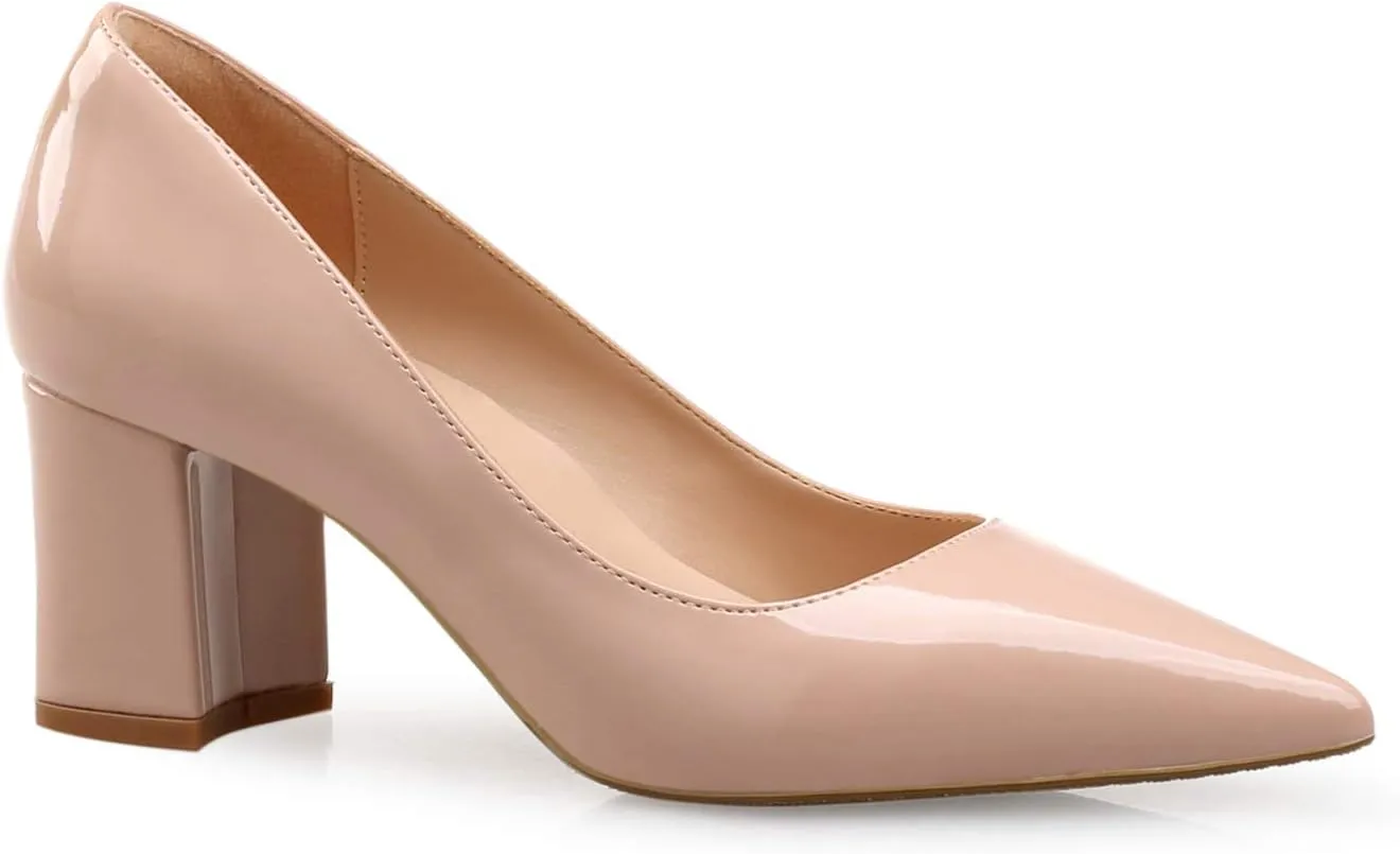 LEHOOR Women Pointed Toe Pumps Block Heel Closed Toe Sandals Mid Heel Casual Dress Shoes Classic Bridal Pumps Fashion