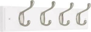 Liberty 129849 18-Inch Coat and Hat Hook Rail/Rack with 4 Heavy Duty Hooks, White and Satin Nickel