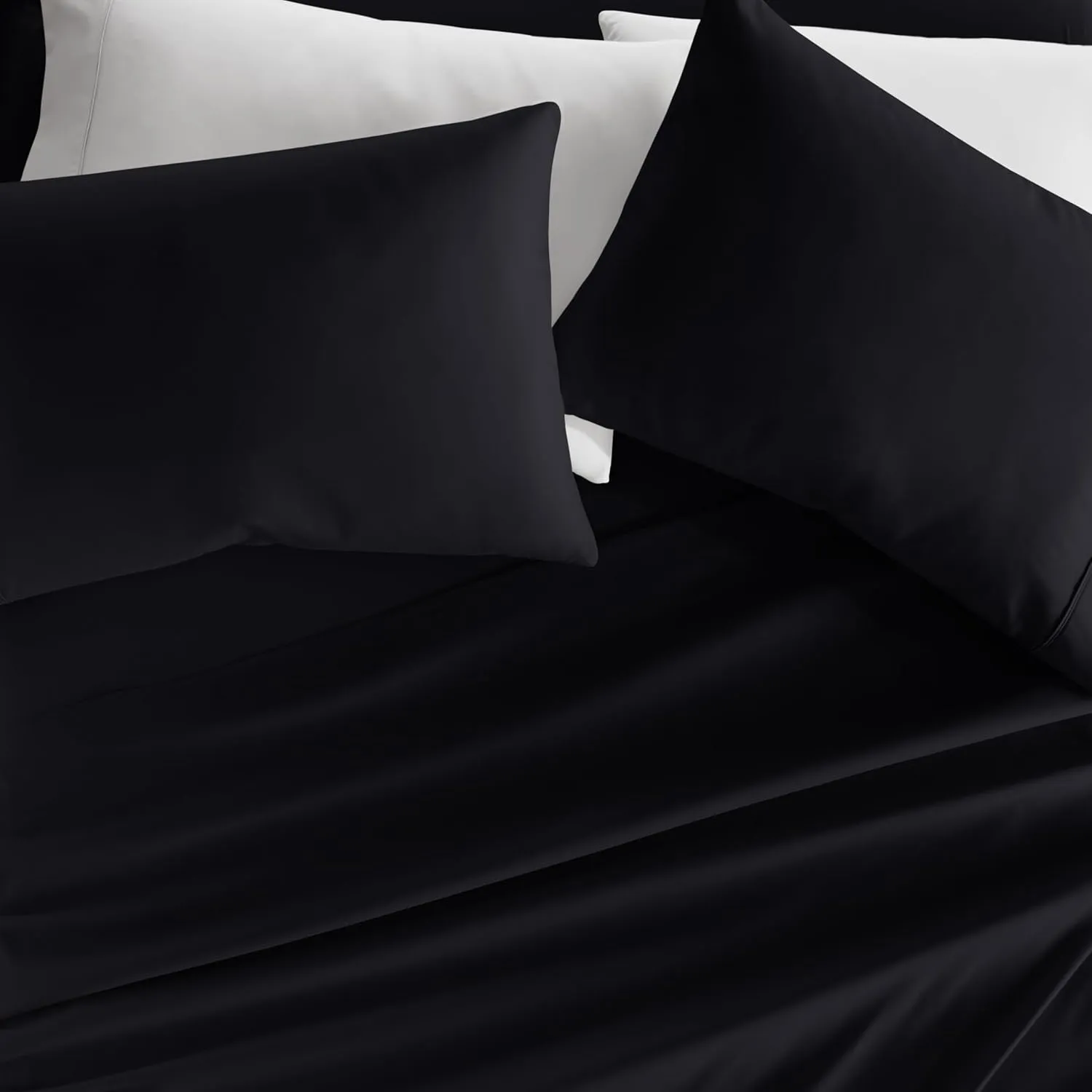 Linen Market Double-Brushed Microfiber Queen Sheet Set 4 Piece – Oeko-TEX Certified Ultra Soft & Wrinkle-Free - 16" Deep Pocket Sheets - Easy Care Queen Size - Black