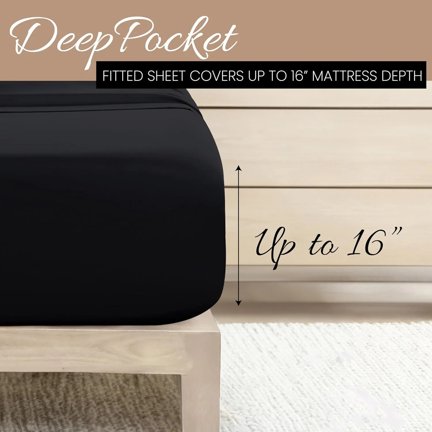 Linen Market Double-Brushed Microfiber Queen Sheet Set 4 Piece – Oeko-TEX Certified Ultra Soft & Wrinkle-Free - 16" Deep Pocket Sheets - Easy Care Queen Size - Black