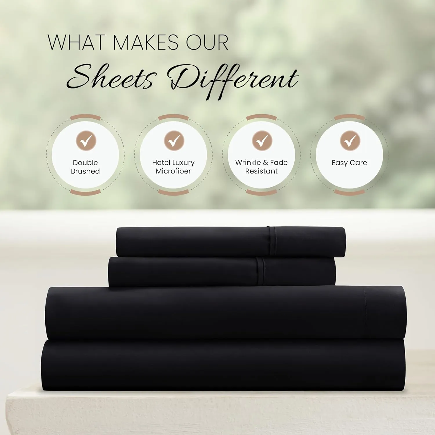 Linen Market Double-Brushed Microfiber Queen Sheet Set 4 Piece – Oeko-TEX Certified Ultra Soft & Wrinkle-Free - 16" Deep Pocket Sheets - Easy Care Queen Size - Black