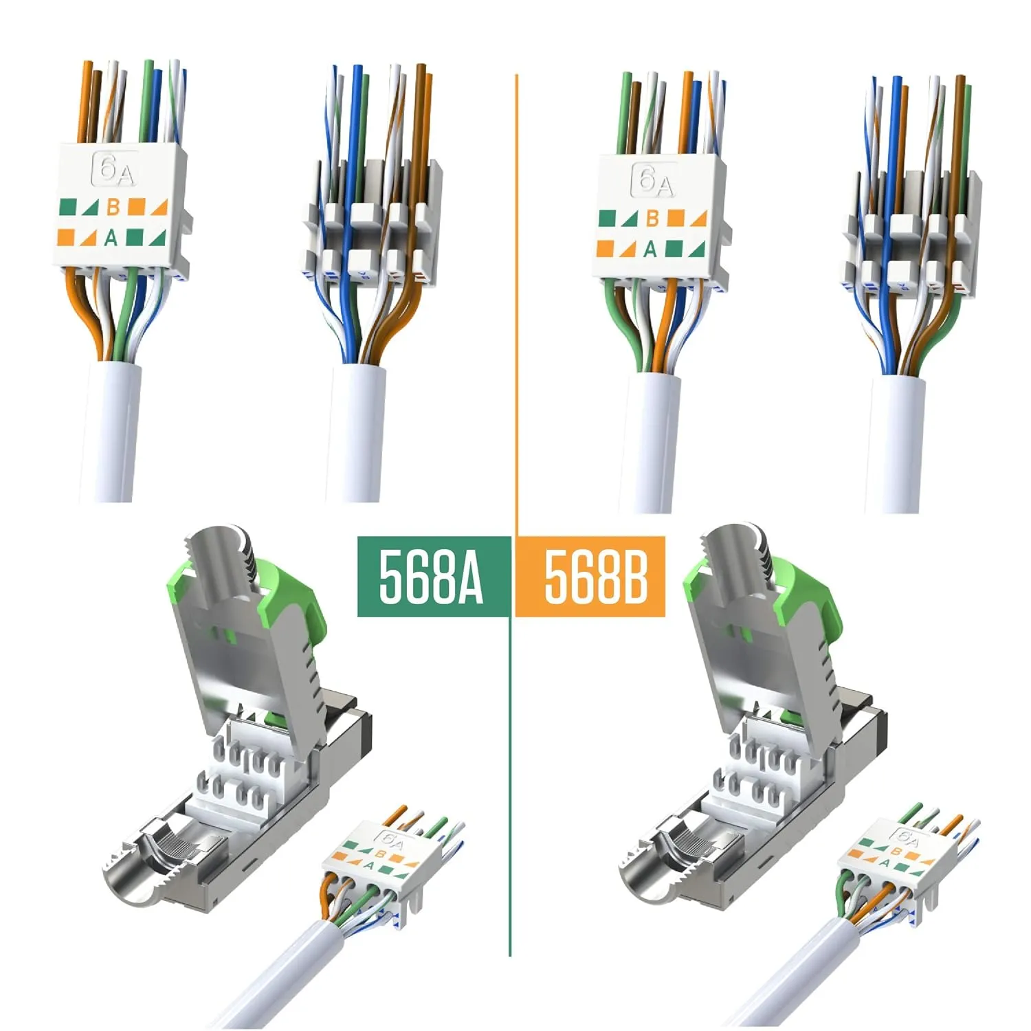 LINKUP - RJ45 Connectors Cat6A (12 Pack) Shielded Zinc-Alloy Housing Modular Termination Plug | 10G Easy Internet Tool Free Plugs | for Cat6A up to 22AWG Solid Bulk S/FTP Ethernet Cable [Red]