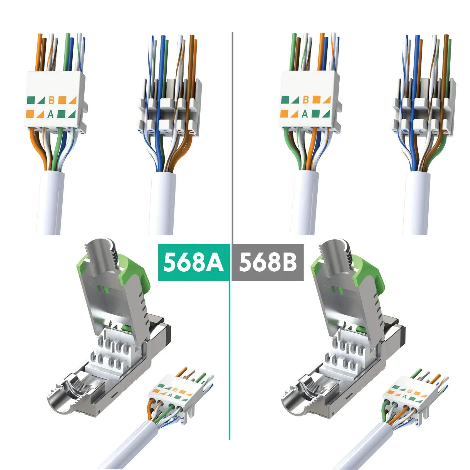 LINKUP - RJ45 Connectors Cat6A (12 Pack) Shielded Zinc-Alloy Housing Modular Termination Plug | 10G Easy Internet Tool Free Plugs | for Cat6A up to 22AWG Solid Bulk S/FTP Ethernet Cable [Red]